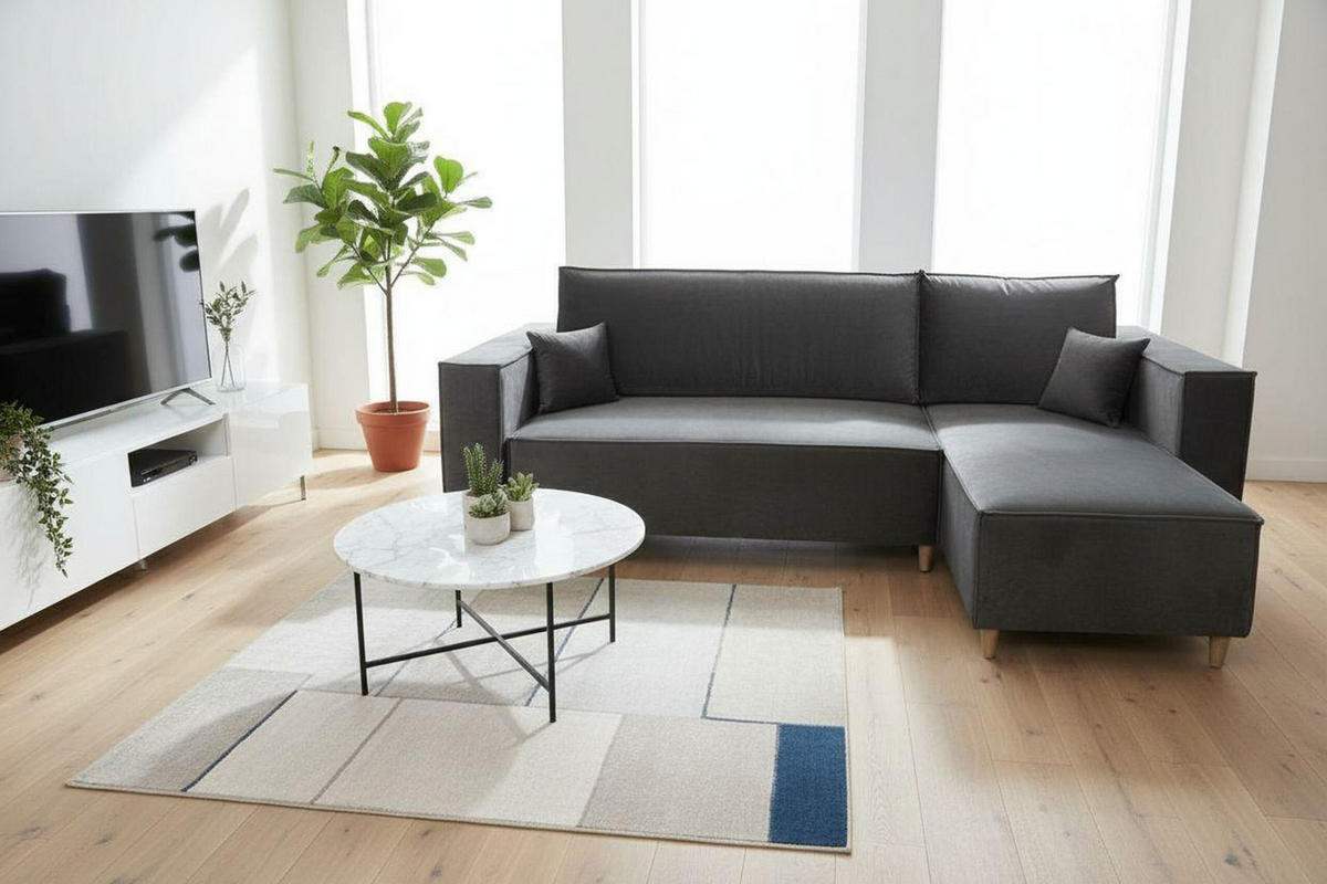 ECKSOFA RIO mit Schlaffunktion und Bettkasten, Farbe: Dunkelgrau, Velourstoff, Ottomane Universal - Dunkelgrau, Textil (249/142cm) - Marpur