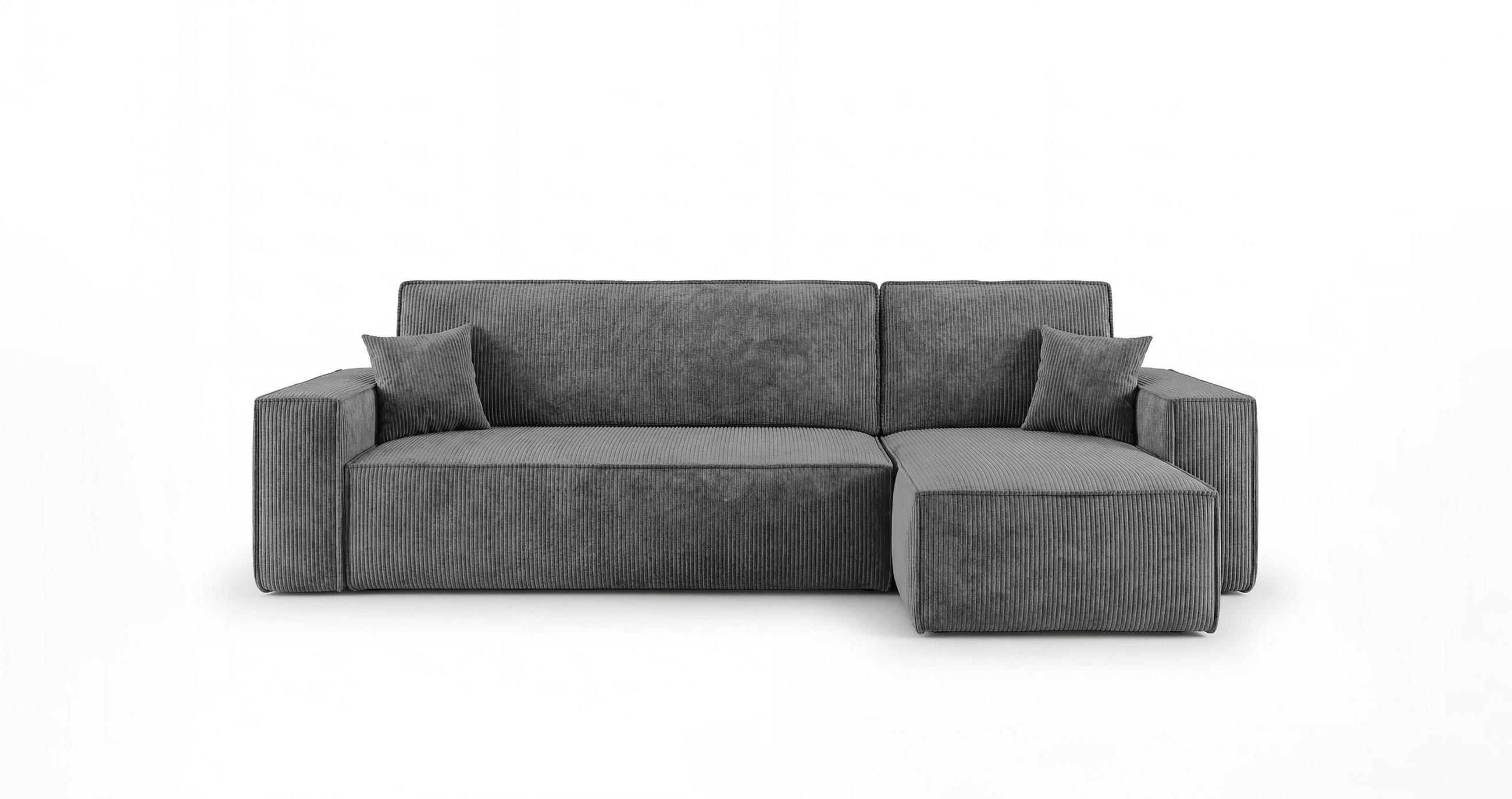 ECKSOFA CALIFORNIA MINI rechts dunkelgrau Cord Poso 60 - Schlaffunktion, Bettkasten - Anthrazit, Textil (245/139cm) - Cornero
