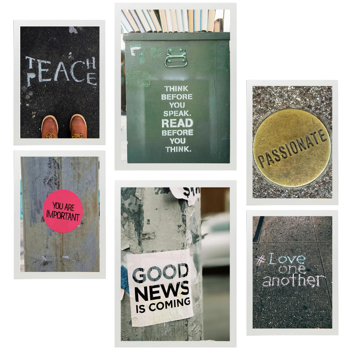 POSTER Set Mit 6 Inspirierende Straßensätze Urban Art A3 & A4 Weißer Rahmen - Weiß, Papier (29/3cm) - Nacnic