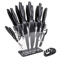 KÜCHENMESSER Set mit Messerblock und Schärfer (17-tlg.) - Schwarz, Metall (11.5/23.5/36cm) - Intirilife