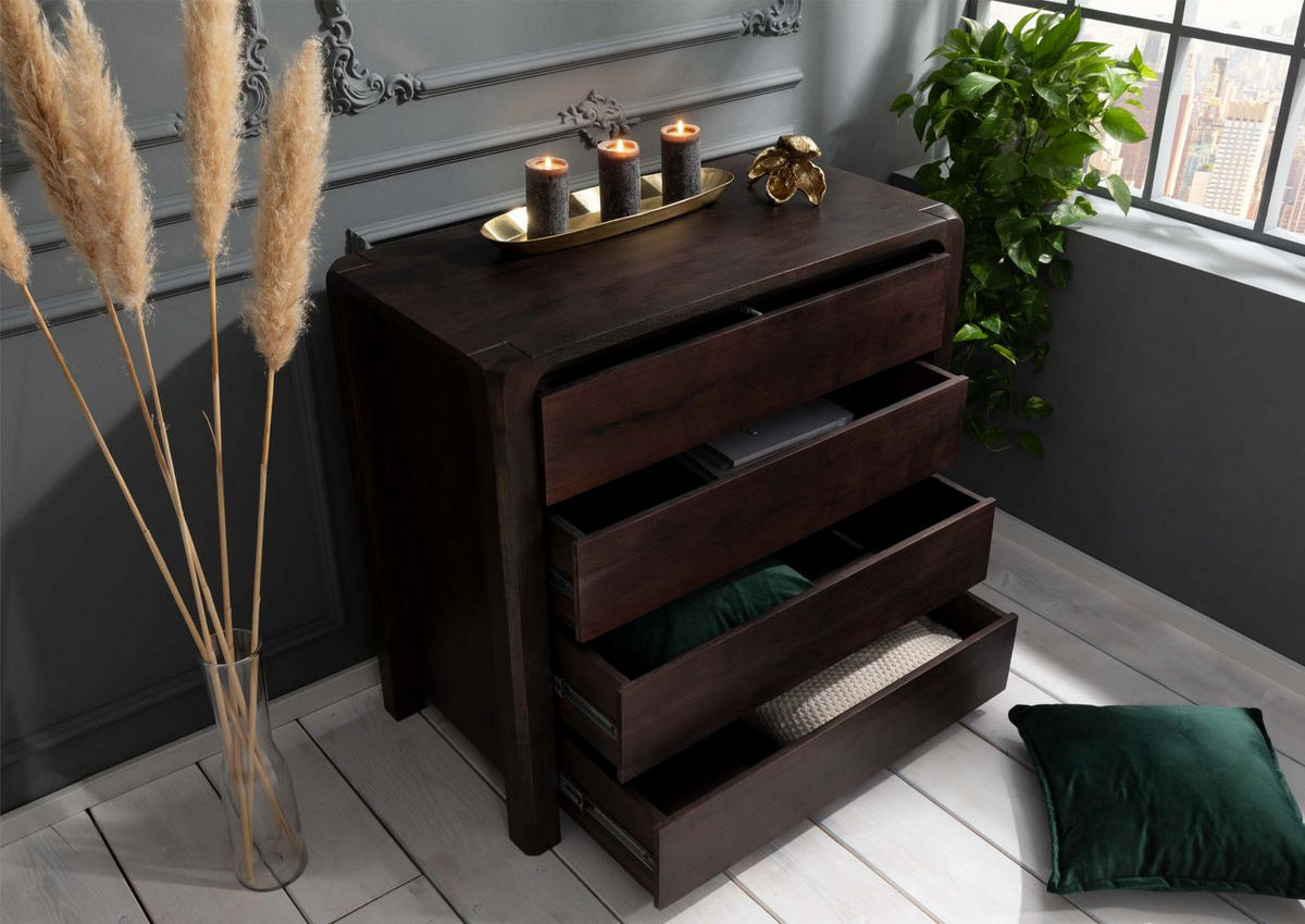 KOMMODE Akazie 96x50x90 tabak lackiert BUENO #4004 - Dunkelbraun, Holz (96/90/50cm) - Massivmoebel24