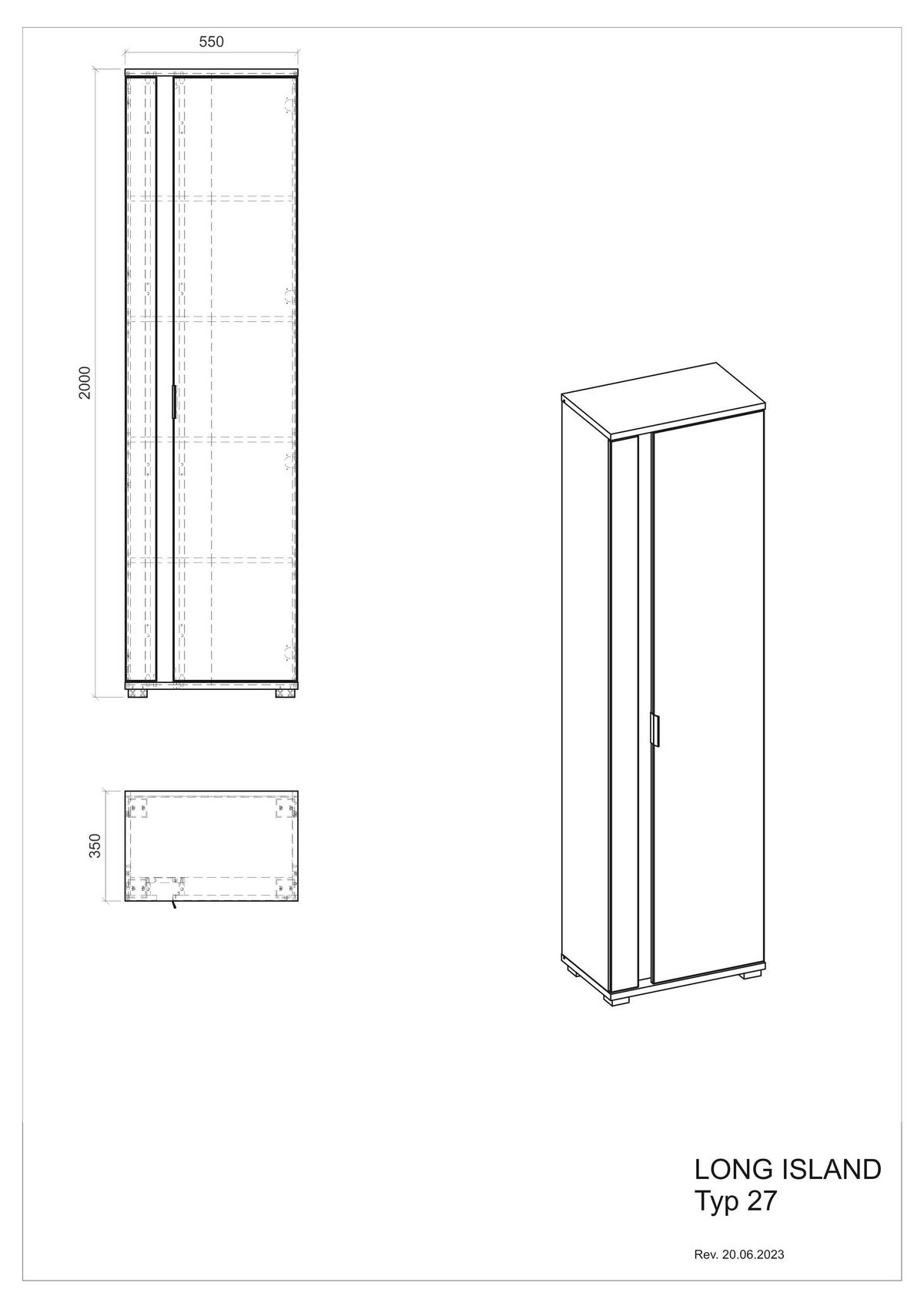 STAURAUMSCHRANK M19 Weiß Matt 55/200/35 cm rechts - Weiß, Holzwerkstoff (55/200/35cm) - Livojo