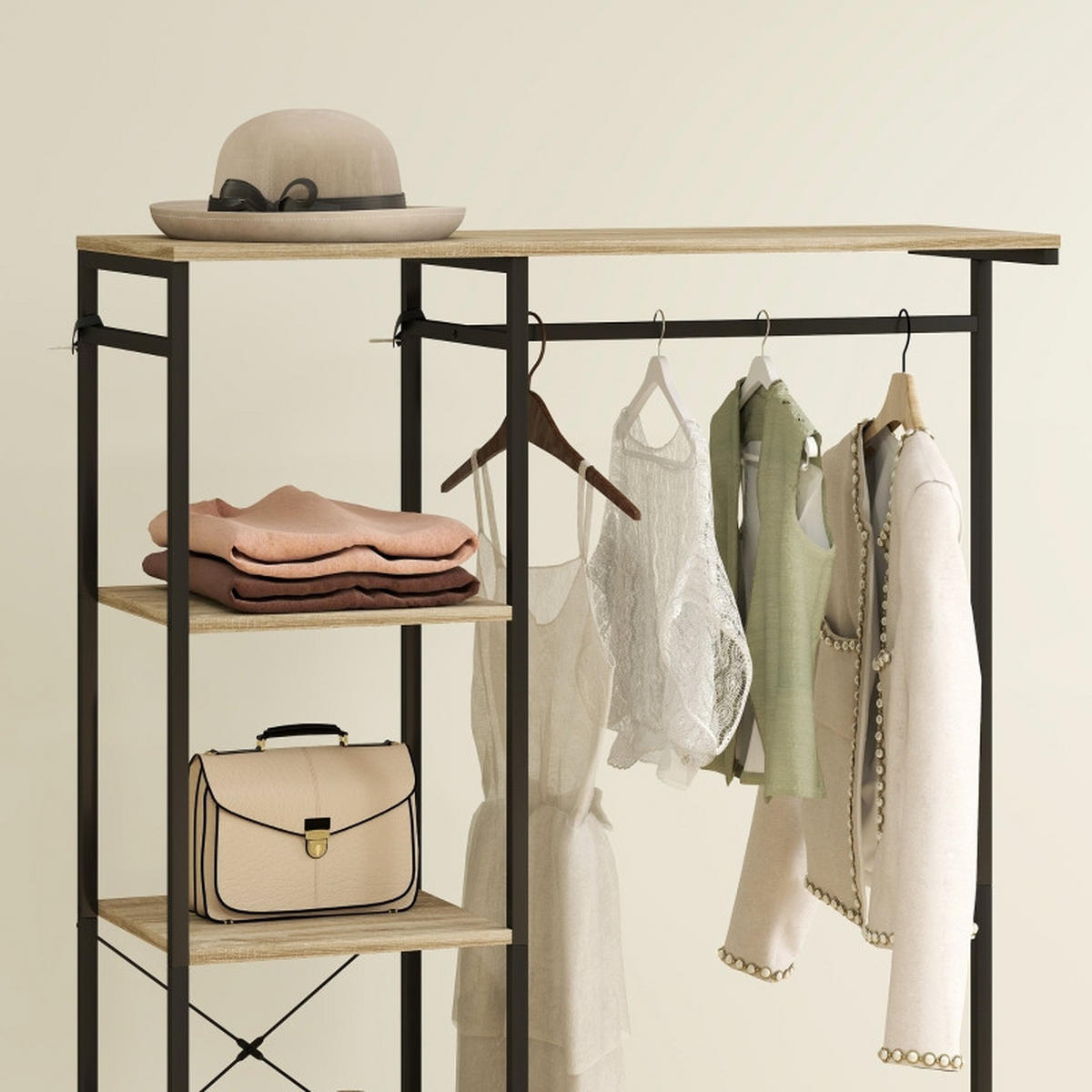 STANDGARDEROBE 100/35/156 cm mit Kleiderstange, Schuhablage und Ablage in Eiche - Eichefarben, Metall (100/156/35cm) - BEAOK
