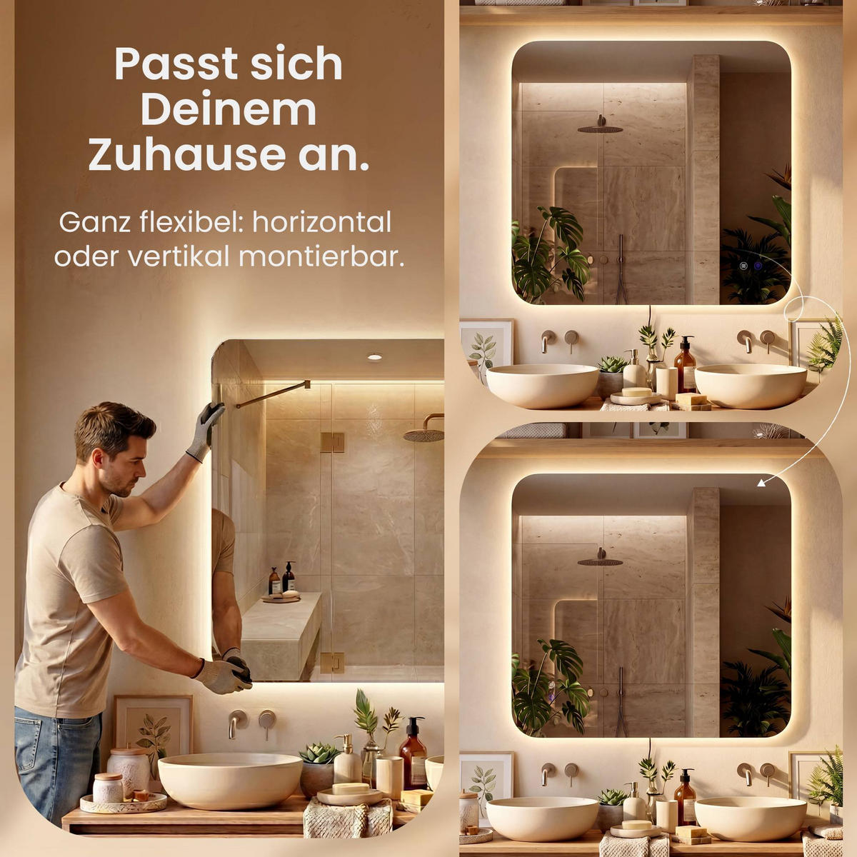 BADEZIMMERSPIEGEL eckig 80/3/80 cm Glas Klarglas - Klar, Glas (80/80/3cm) - CLP
