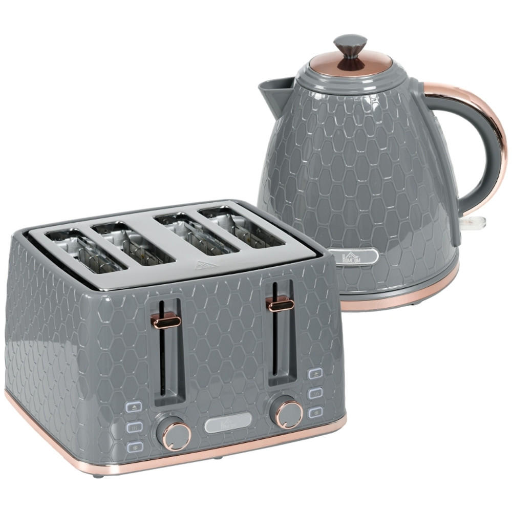 WASSERKOCHER-TOASTER Set 1,7L 4 Scheiben Toaster Kunststoff Grau - Grau, Kunststoff (19.5/23.4/24.2cm) - Rolipo