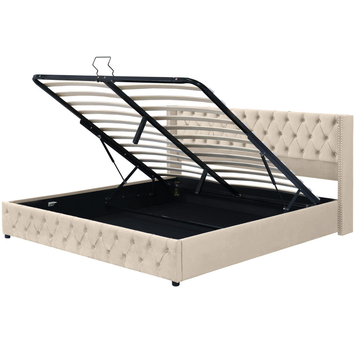 POLSTERBETT mit Bettkasten 160x200 cm Samt Beige - Beige, Metall (160/200cm) - Meubliv