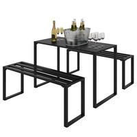 GARTENGARNITUR DE-07285 für 4 Personen mit Tisch und 2 Bänken Schwarz - Schwarz, Metall - ComfortXL