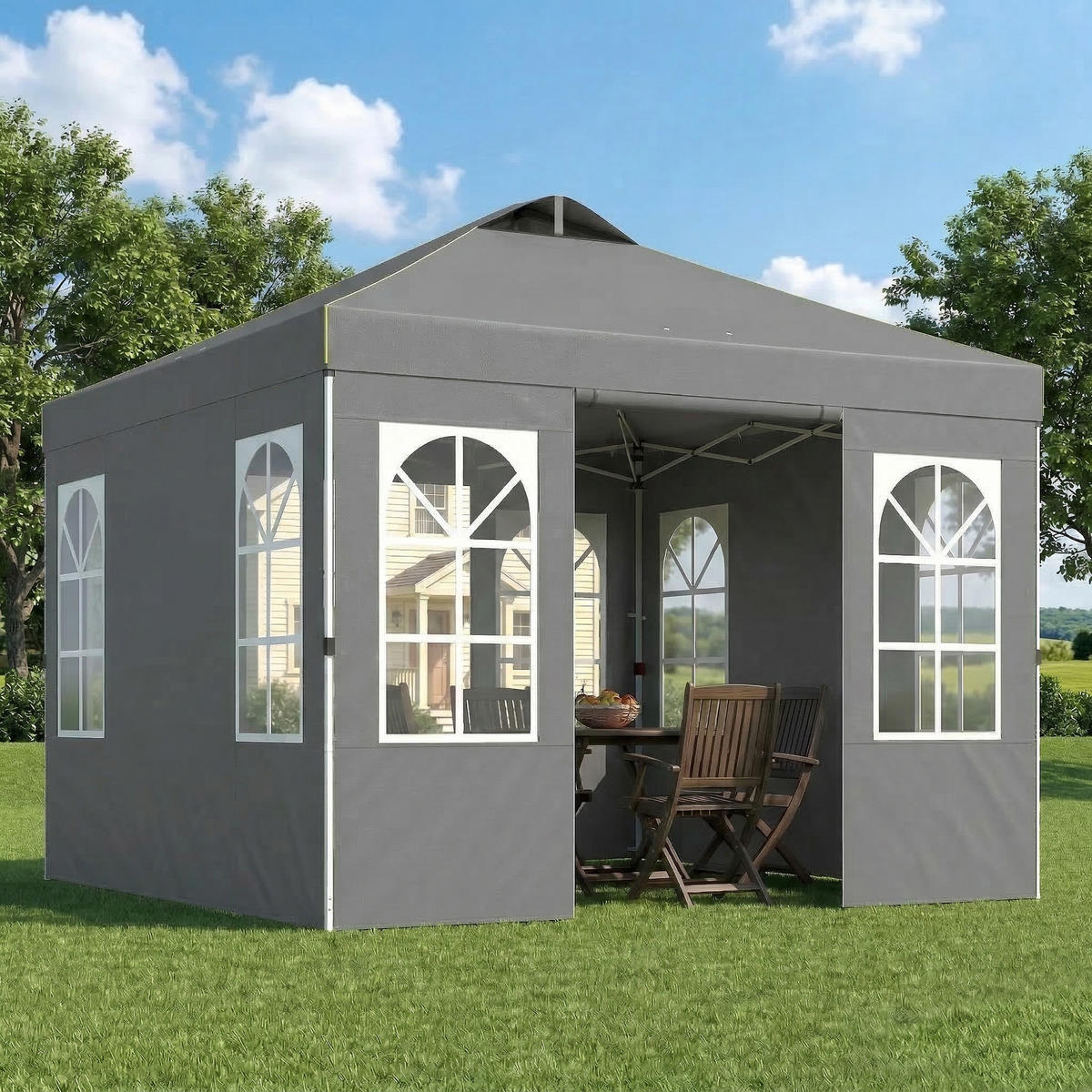 POP-UP-FALTZELT, 3×3m, dunkelgrau - Grau, Textil (293/272/293cm) - Vallsero