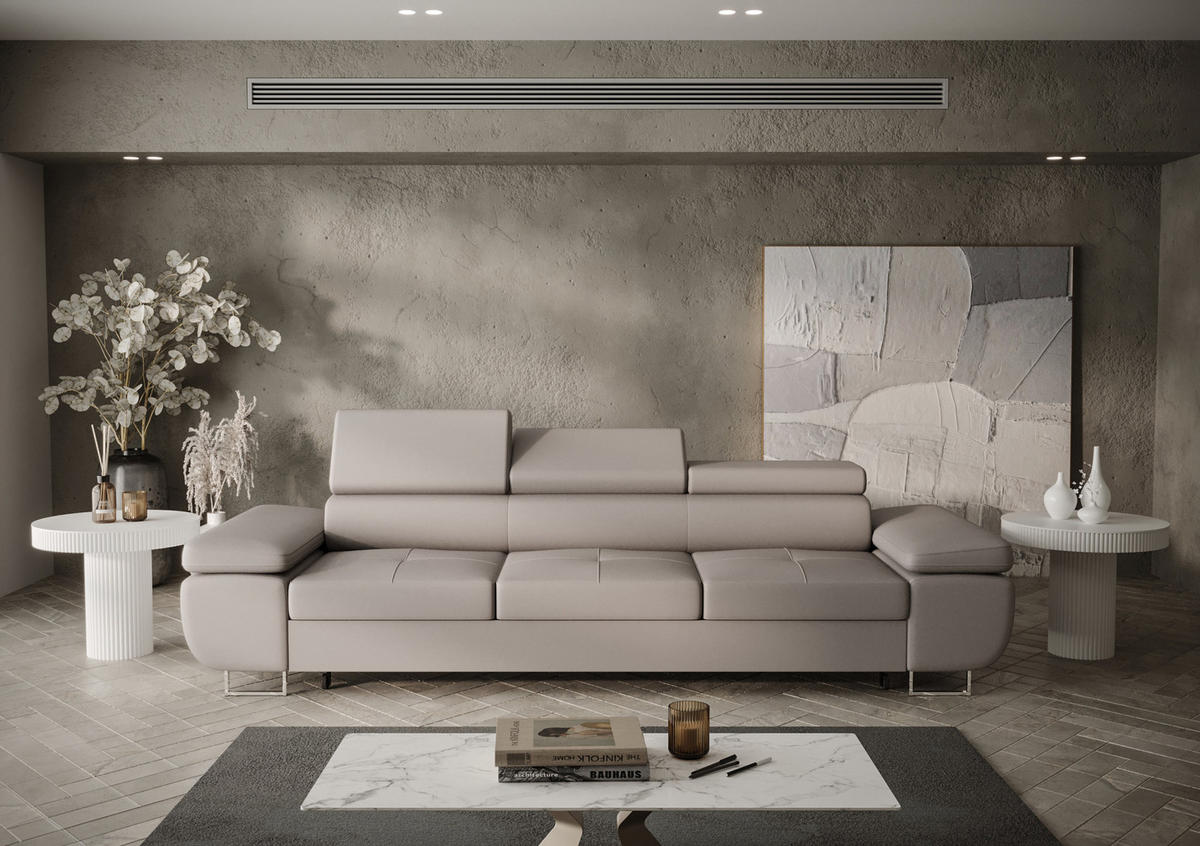 SCHLAFSOFA PRAGA 3, Sofa mit Schlaffunktion, Farbe: Grau, Kunstleder - Grau, Textil (276/90/100cm) - O-Sofa