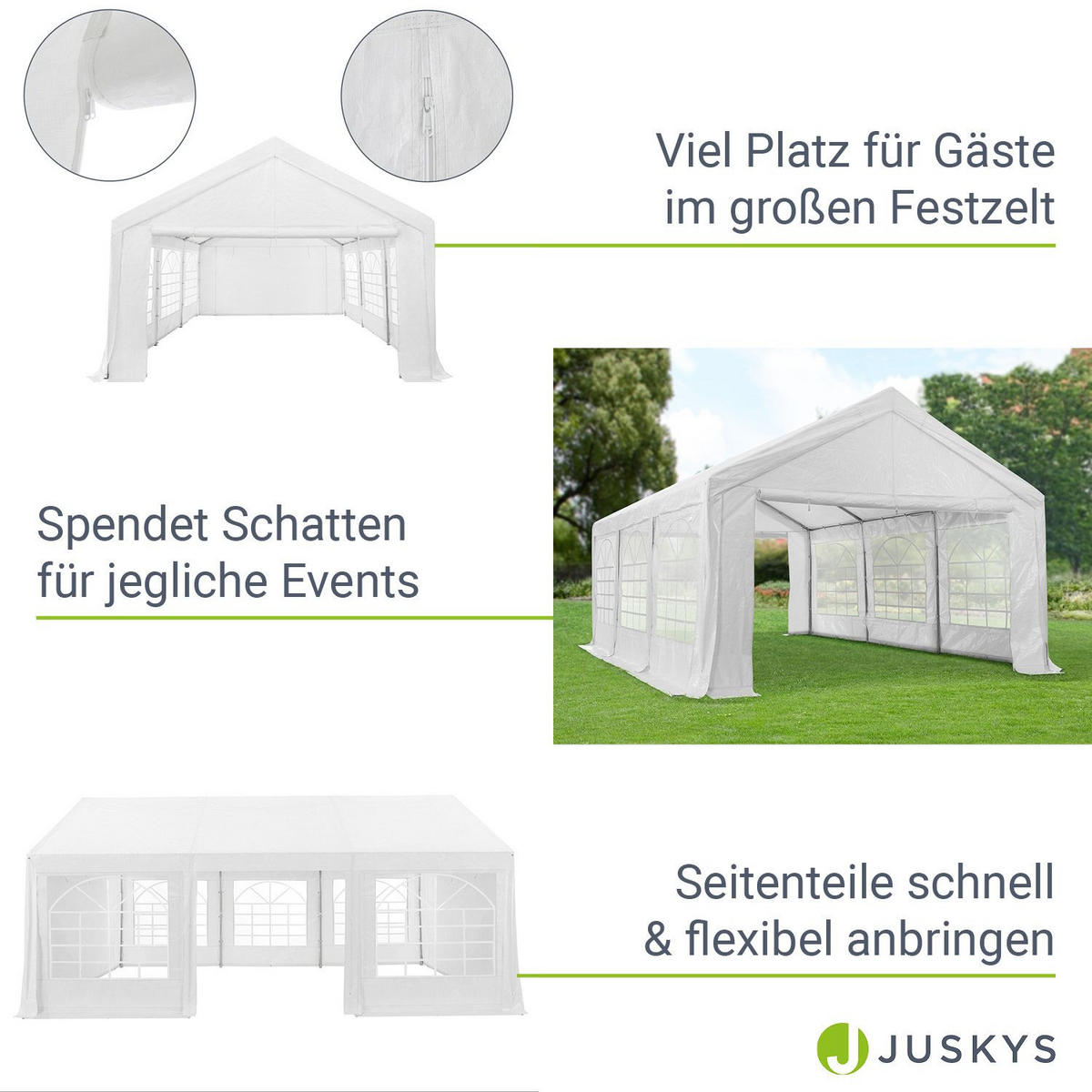 FESTZELT Partyzelt Gala weiß 4x6 m - Weiß, Kunststoff (400/300/600cm) - Juskys