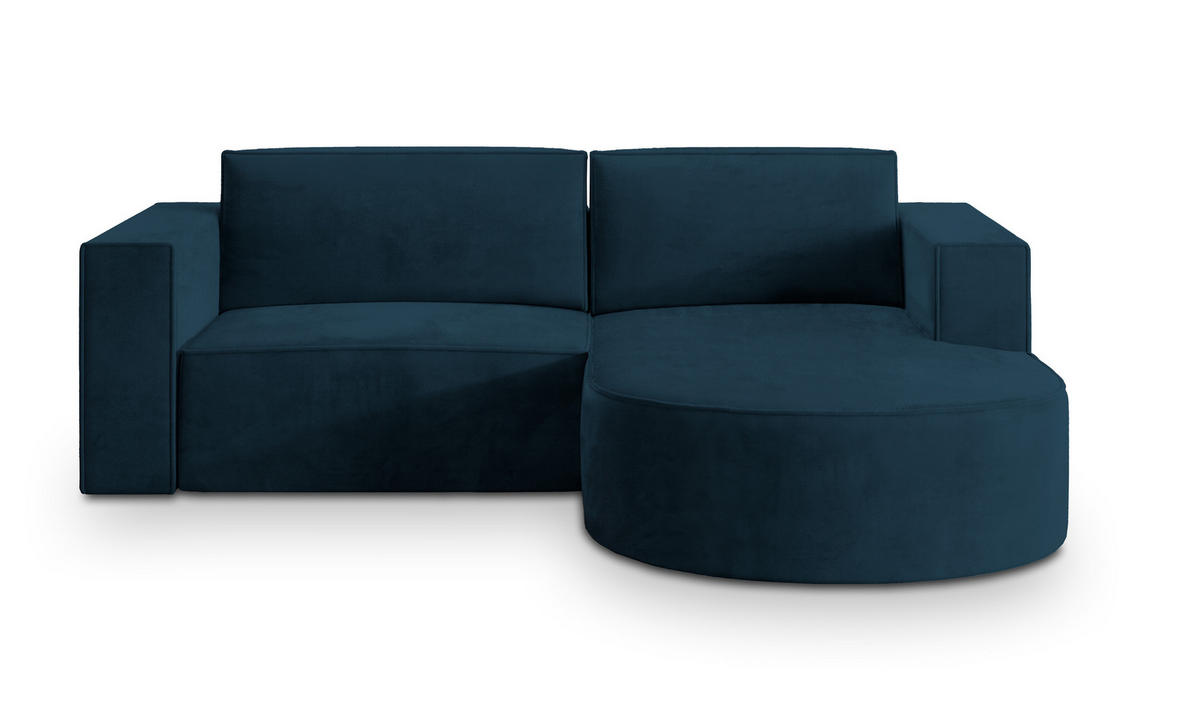 ECKSOFA SORELA M R-S Blau Velours-Stoff mit Schlaffunktion - Blau, Holz (263/174cm) - MASSENO