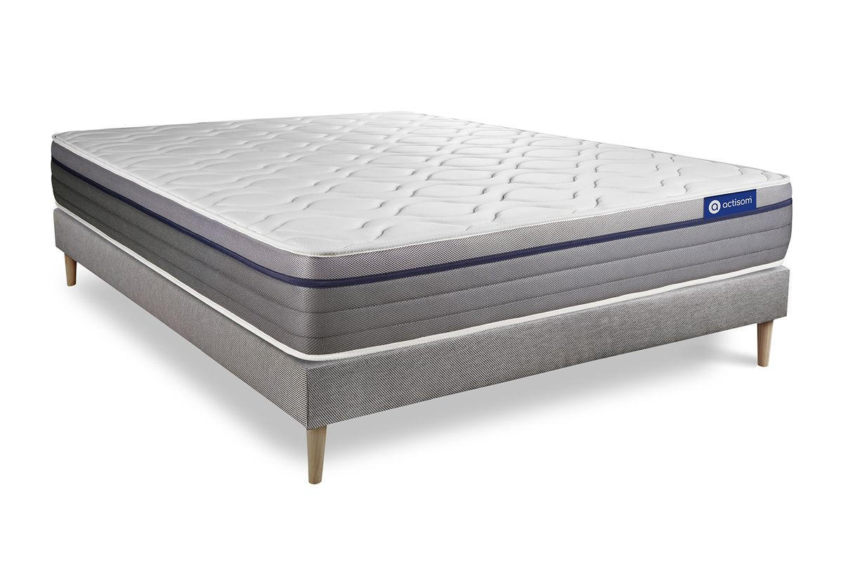 BETT Actilatex zen Latex und Memory-Schaum 130 x 190 cm h1 - Kit Bettgestell Grau - Beige/Grau, Karton/Holz (130/190cm) - ACTISOM