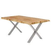 ESSTISCH - Metall / Massivholz - Eichefarben/Silberfarben, Holz/Metall (100/180/76cm) - home24