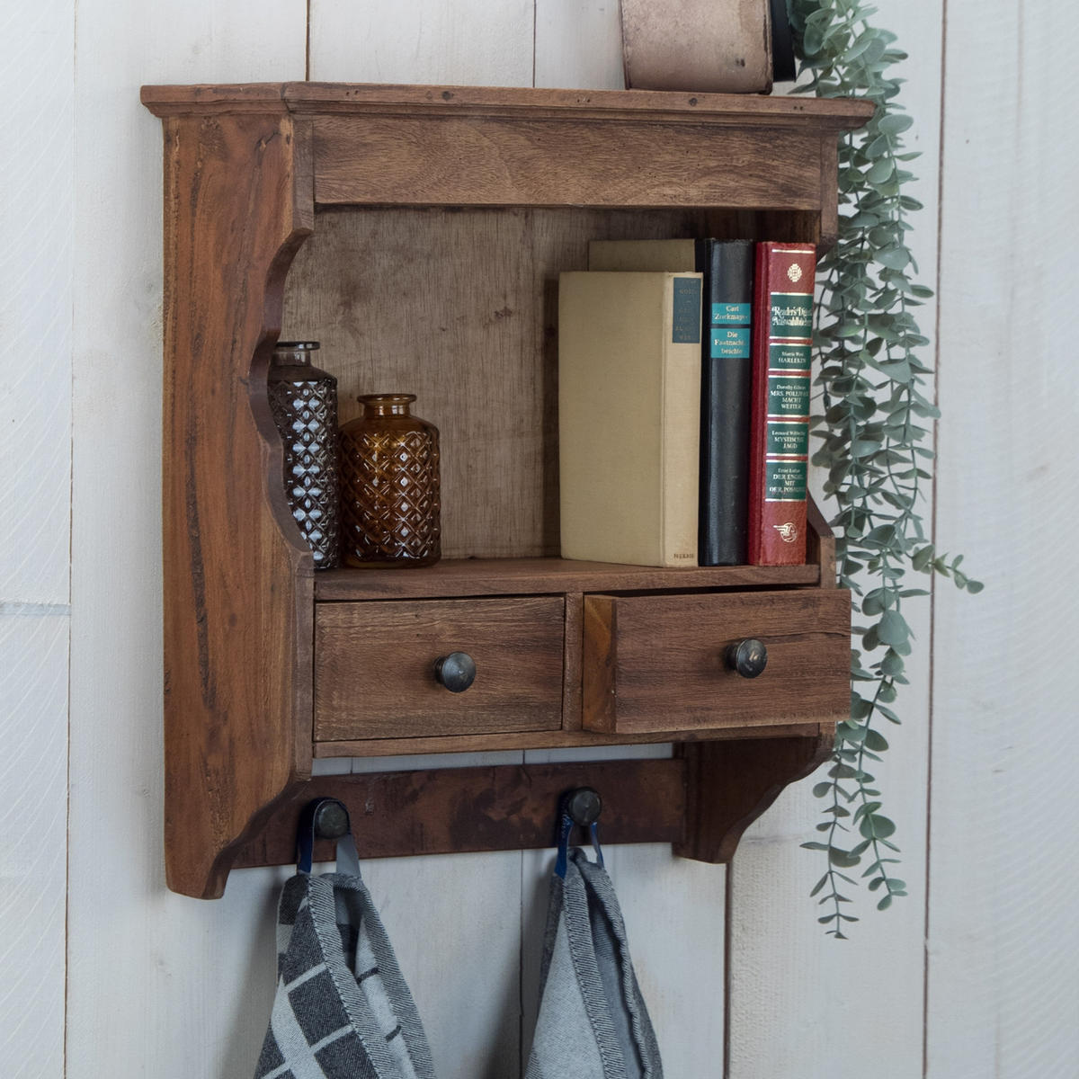 WANDREGAL Granja Mahagoni Holz, 2 Schubladen und Haken braun - Naturfarben, Holz (40/47/17cm) - DESIGN DELIGHTS