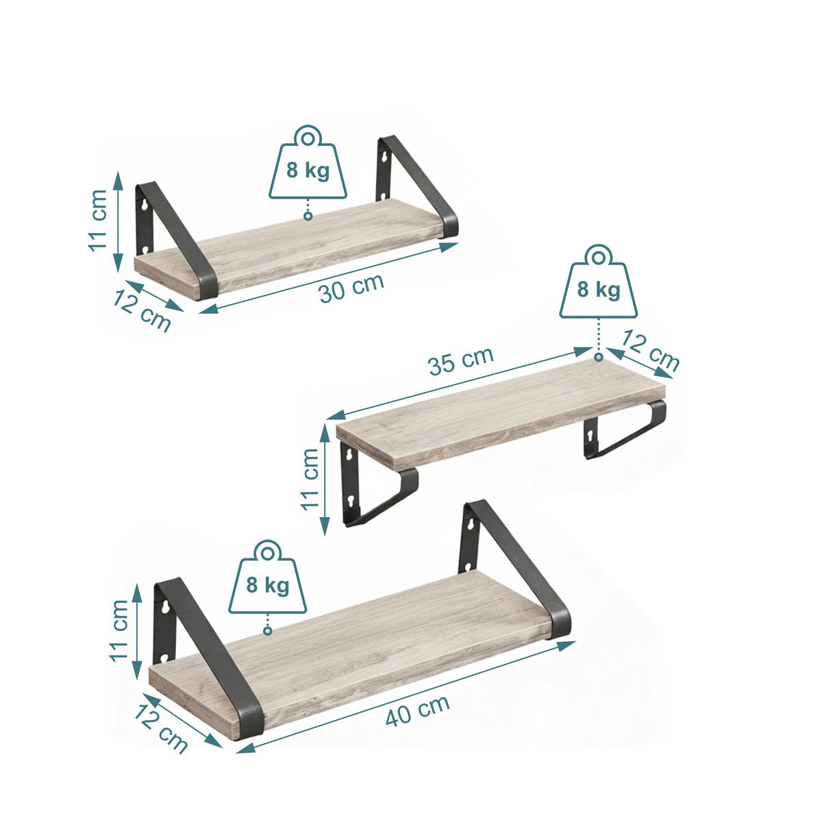 WANDREGAL-SET - Beige, Holzwerkstoff/Metall (40/11/12cm) - Relaxdays