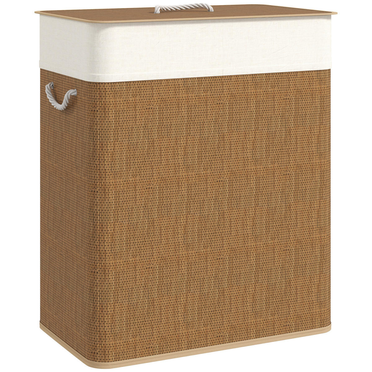 BAMBUS Wäschekorb mit Deckel 2 Fächer 100 L Braun - Braun, Naturmaterialien (52/63/32cm) - HOMCOM