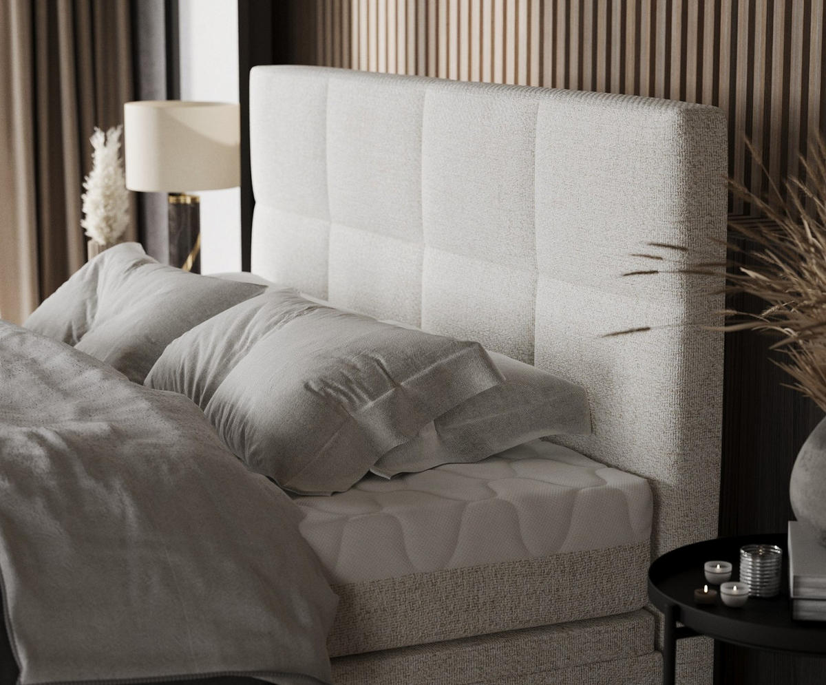 BOXBETT Tessa 140/200 cm Creme im Neve Stoff - Creme/Schwarz, Holz/Holzwerkstoff (140/200cm) - AltaBeds