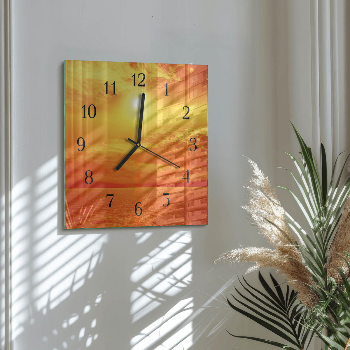 WANDUHR 30x30 cm - Sonnig - Orange, Glas (30/30/0.4cm) - TULUP