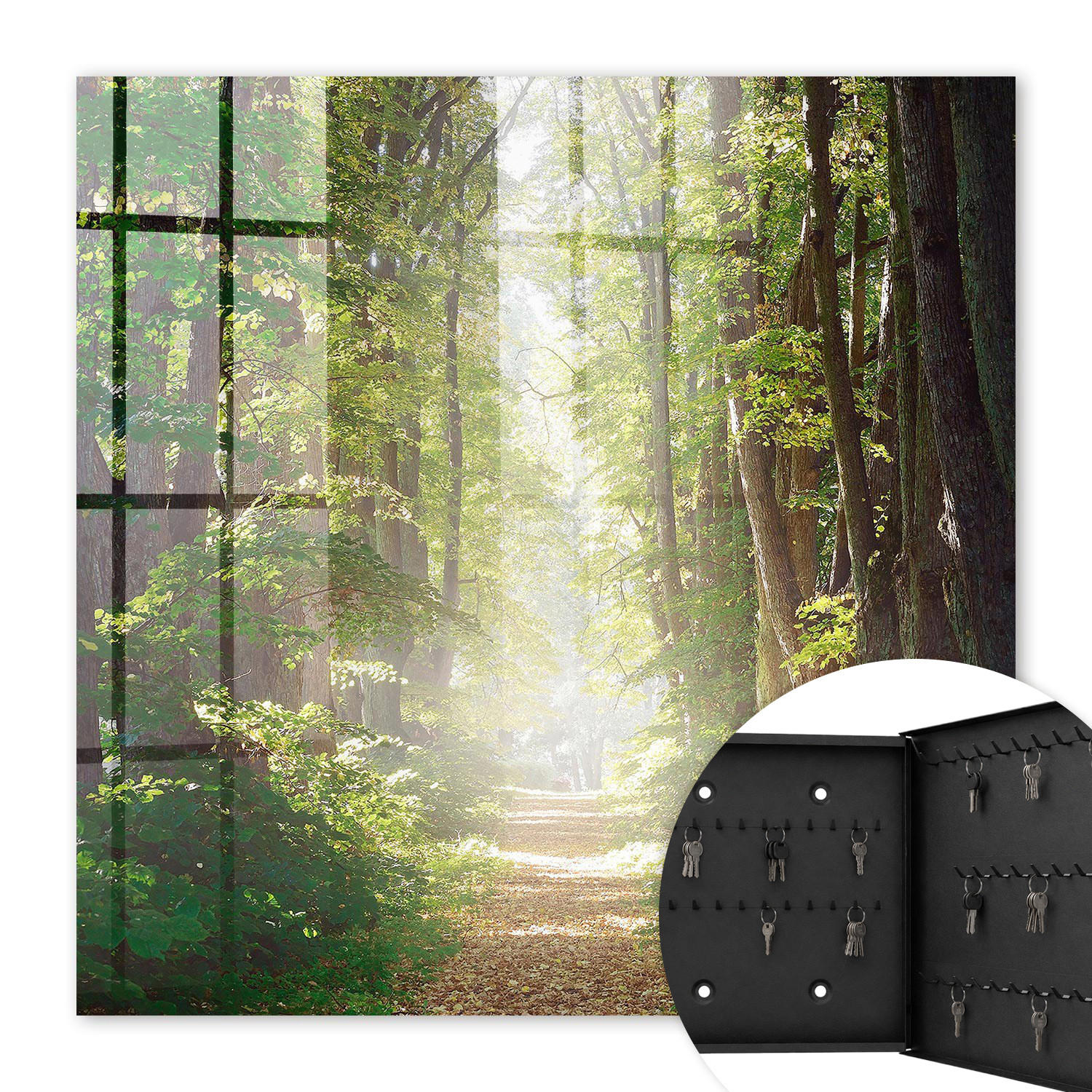 SCHLÜSSELBOX Schwarz 30x30 cm- Türöffnung nach rechts - Waldlandschaft - Grün, Metall (30/30/5cm) - TULUP