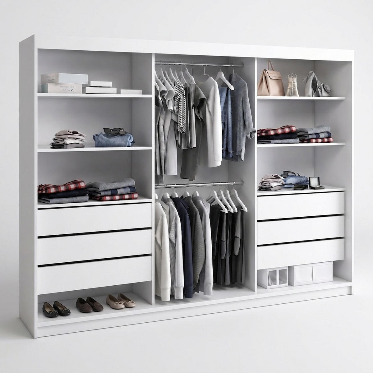 SCHWEBETÜRENSCHRANK BELANO 200 cm. Innenausstattung: Premium Plus - Weiß/Braun, Holzwerkstoff (200/215/59.5cm) - A&J MöbelLand