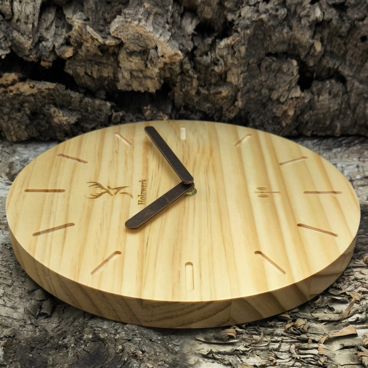 WANDUHR Holz Designer WARBURG (FUNK) Loft Wand Uhr, beige - Beige/Dunkelbraun, Holz (25/25/2.2cm) - Holzwerk
