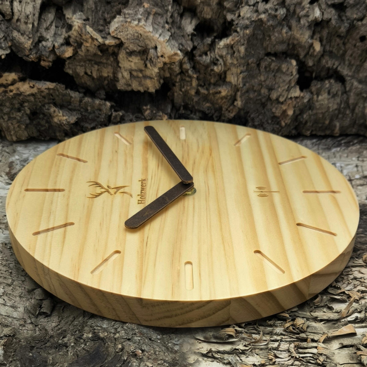WANDUHR Holz Designer WARBURG (FUNK) Loft Wand Uhr, beige - Beige/Dunkelbraun, Holz (25/25/2.2cm) - Holzwerk