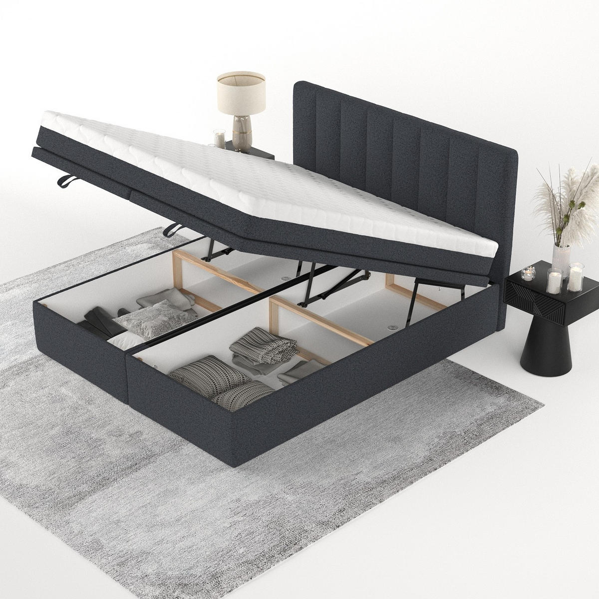 BOXBETT Lume 200/200 cm Anthrazit im Riva Stoff - Anthrazit/Schwarz, Holz/Holzwerkstoff (200/200cm) - AltaBeds