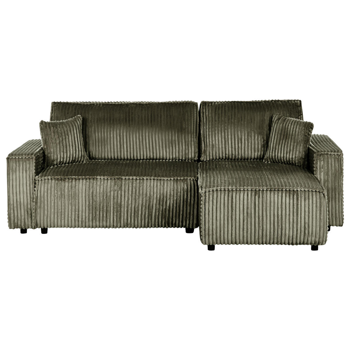 ROZKLÁDACÍ ROHOVÁ POHOVKA 3-místná Manšestr Zelená s úložným prostorem levostranná Abacka - zelená barva, textil (247/147cm) - Beliani