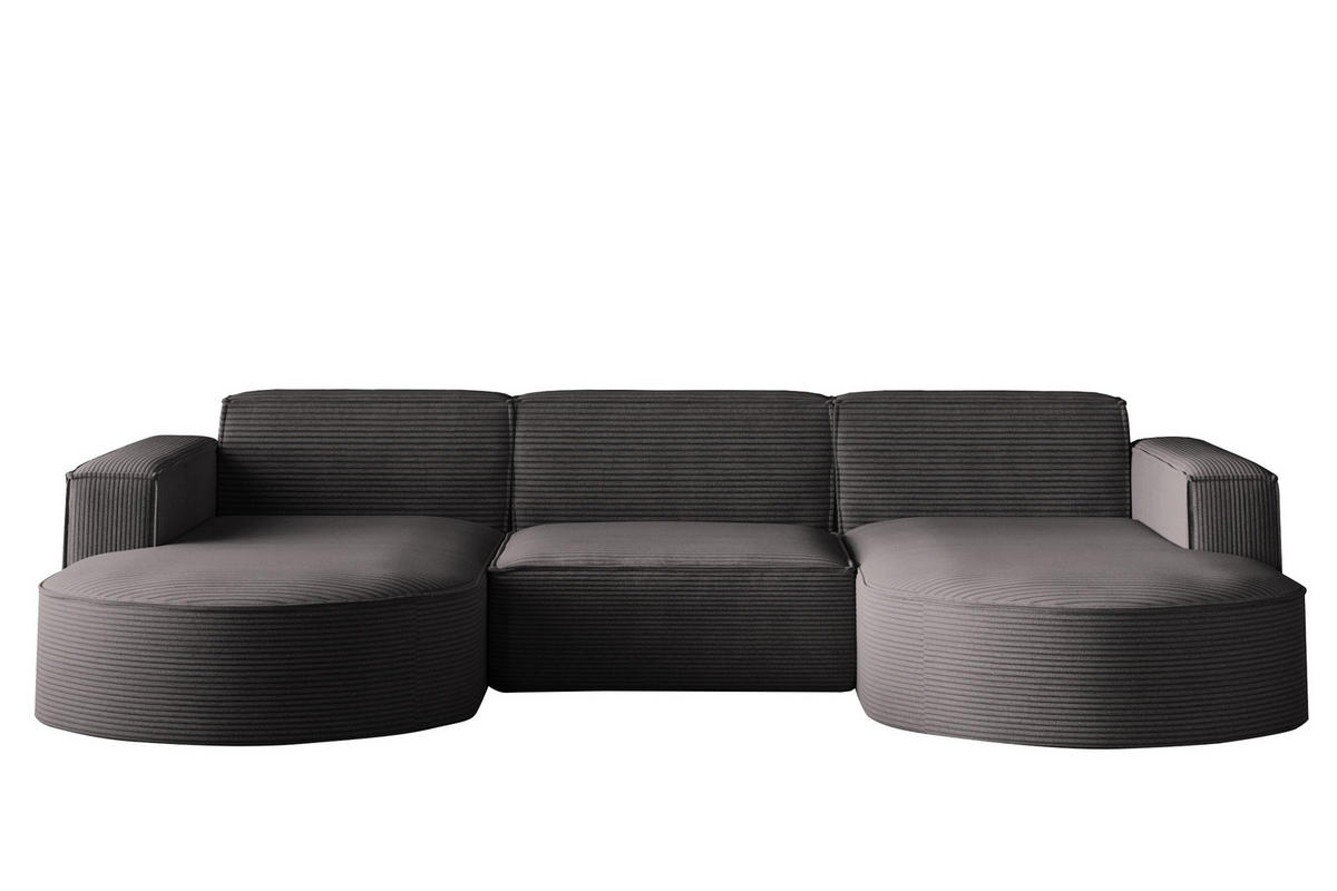 ECKSOFA Designer MODENA U STUDIO Stoff Dicker Cord Dunkelgrau - Dunkelgrau, Holz (165/299cm) - Kaiser Möbel