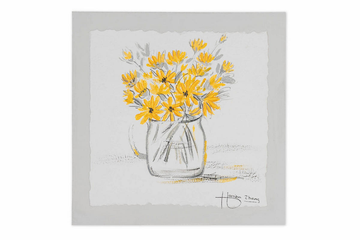 ACRYLBILD HANDGEMALT 40/40 cm - Gelb/Grau, Holz/Textil (0.45/40cm) - KUNSTLOFT