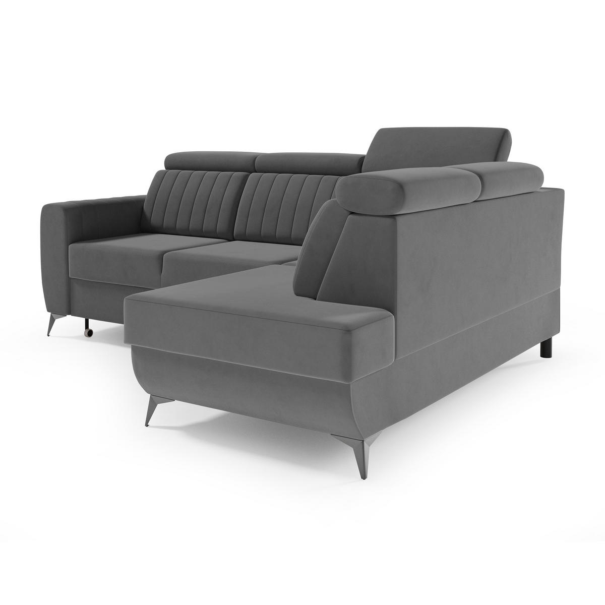 ECKSCHLAFSOFA Connor II verstellbare Kopfstützen, Dunkelgrau, rechts - Dunkelgrau/Schwarz, Textil (268/204cm) - Beautysofa