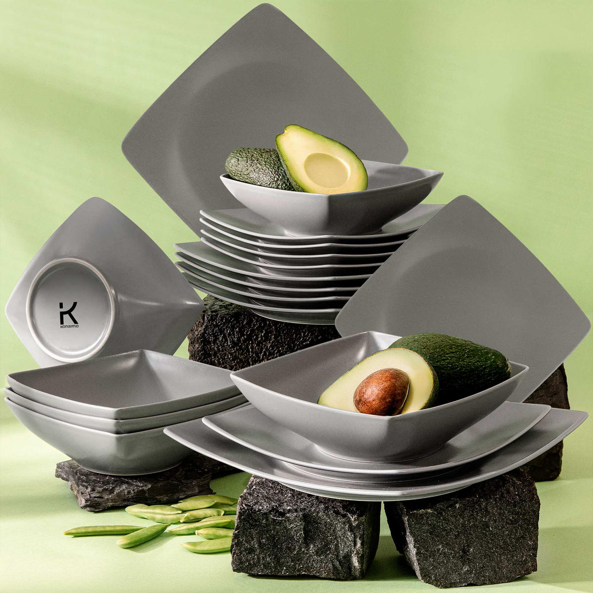 TAFELSERVICE EPIRI 6 Personen 18-tlg - Grau, Keramik (25/2/25cm) - KONSIMO®