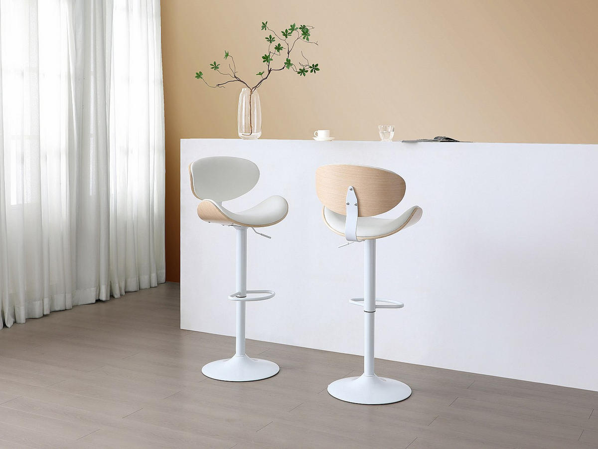 BARHOCKER - 49.5cm x 46cm - Kunstleder - naturfarben hell, weiß - MONTENEGRO - Naturfarben, Leder (49.5/111/46cm) - Vente-Unique