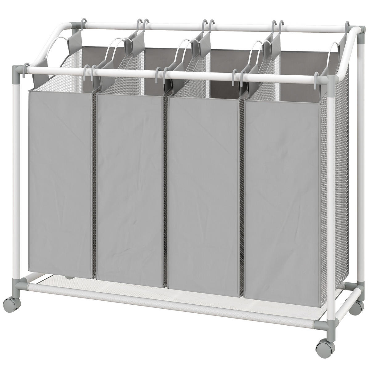WÄSCHEKORB DE-09422 4 Fächer mit Rädern Grau - Grau, Metall (97/81/38cm) - ComfortXL