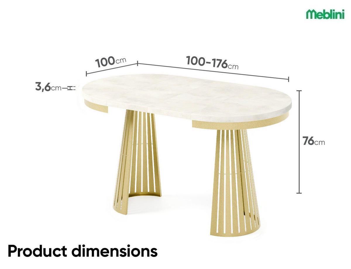 ESSTISCH Cone Bis - Goldfarben/Creme, Holzwerkstoff/Metall (100/100/76cm) - Meblini