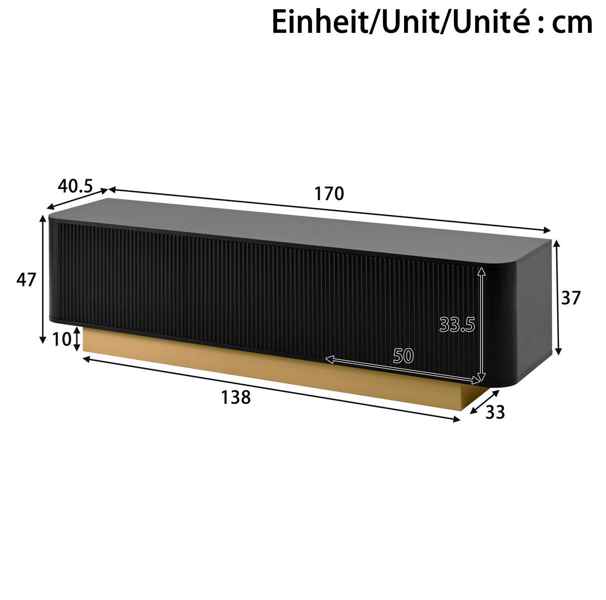 LOWBOARD 170/40.5/47 cm Schwarz aus MDF und Spanplatte mit Kabelführung - Schwarz, Holzwerkstoff (40.5/47/170cm) - OKMYHOME