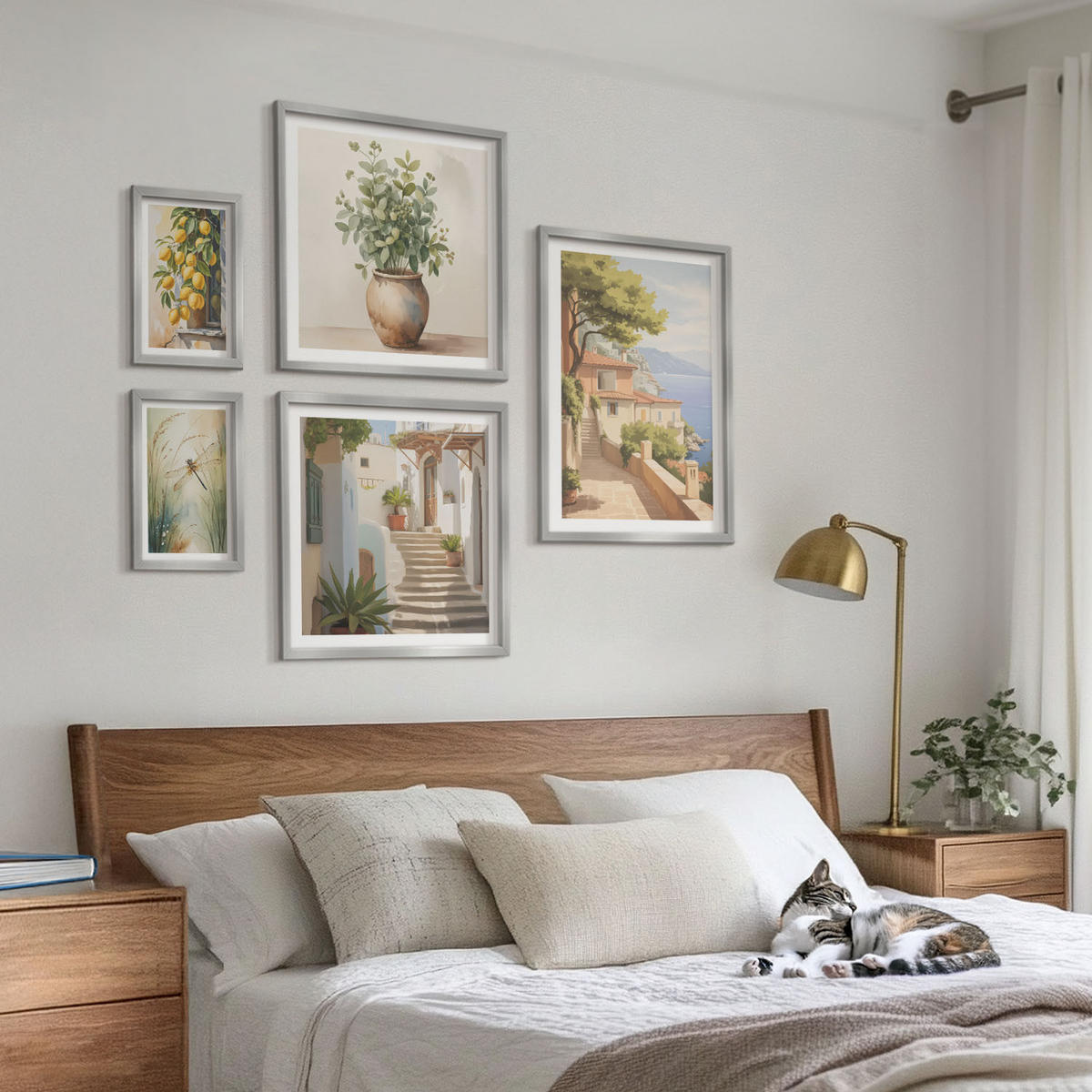 BILDER SET 5er Set - 50x50 cm & 20x30 cm & 40x60 cm Silberner Rahmen - Architektur der Zitronenstadt - Silberfarben, Kunststoff (40/60cm) - TULUP