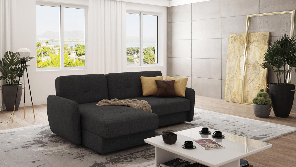 ECKSOFA Lupo Graphit Mikrofaser - Graphitfarben/Schwarz, Holz/Kunststoff (232/147cm) - S-Style Möbel