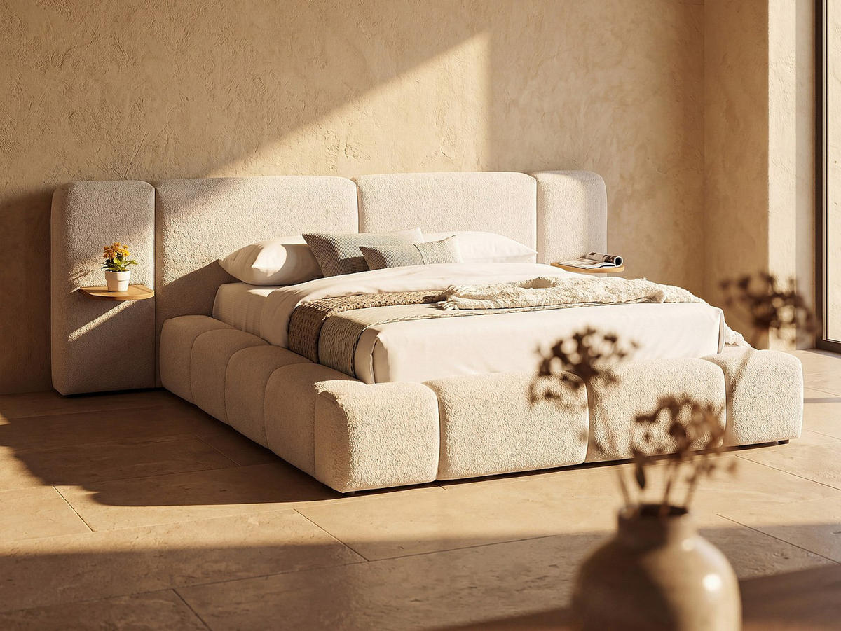 BETT mit Bettkasten - 2 Personen - Stoff - Beige - Beige, Textil (160/200cm) - Vente-Unique