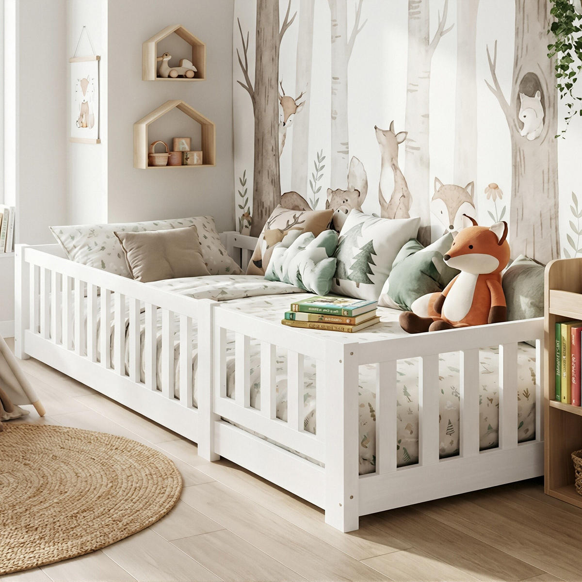 MONTESSORIBETT Klassisch mit Schließbarer Sicherheitstür 90/200 cm Kiefer-Massivholz Weiß - Weiß, Holz (90/200cm) - Creahappy