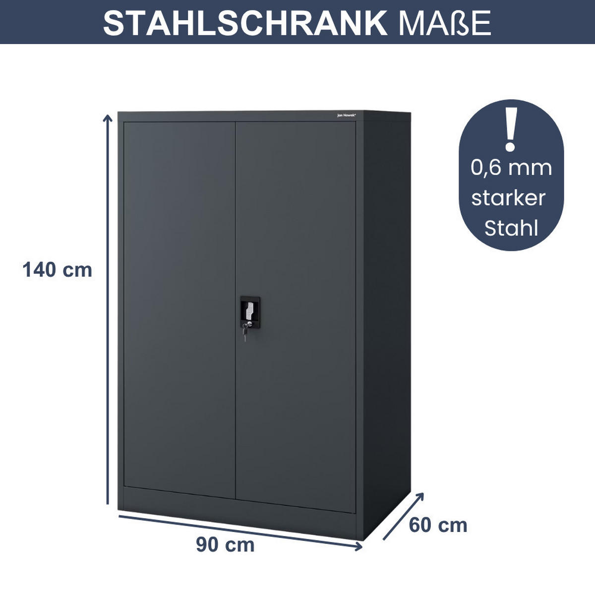 AKTENSCHRANK abschließbar KADO Flügeltüren 140x90x60cm Anthrazit - Anthrazit, Metall (90/140/60cm) - DELUKE