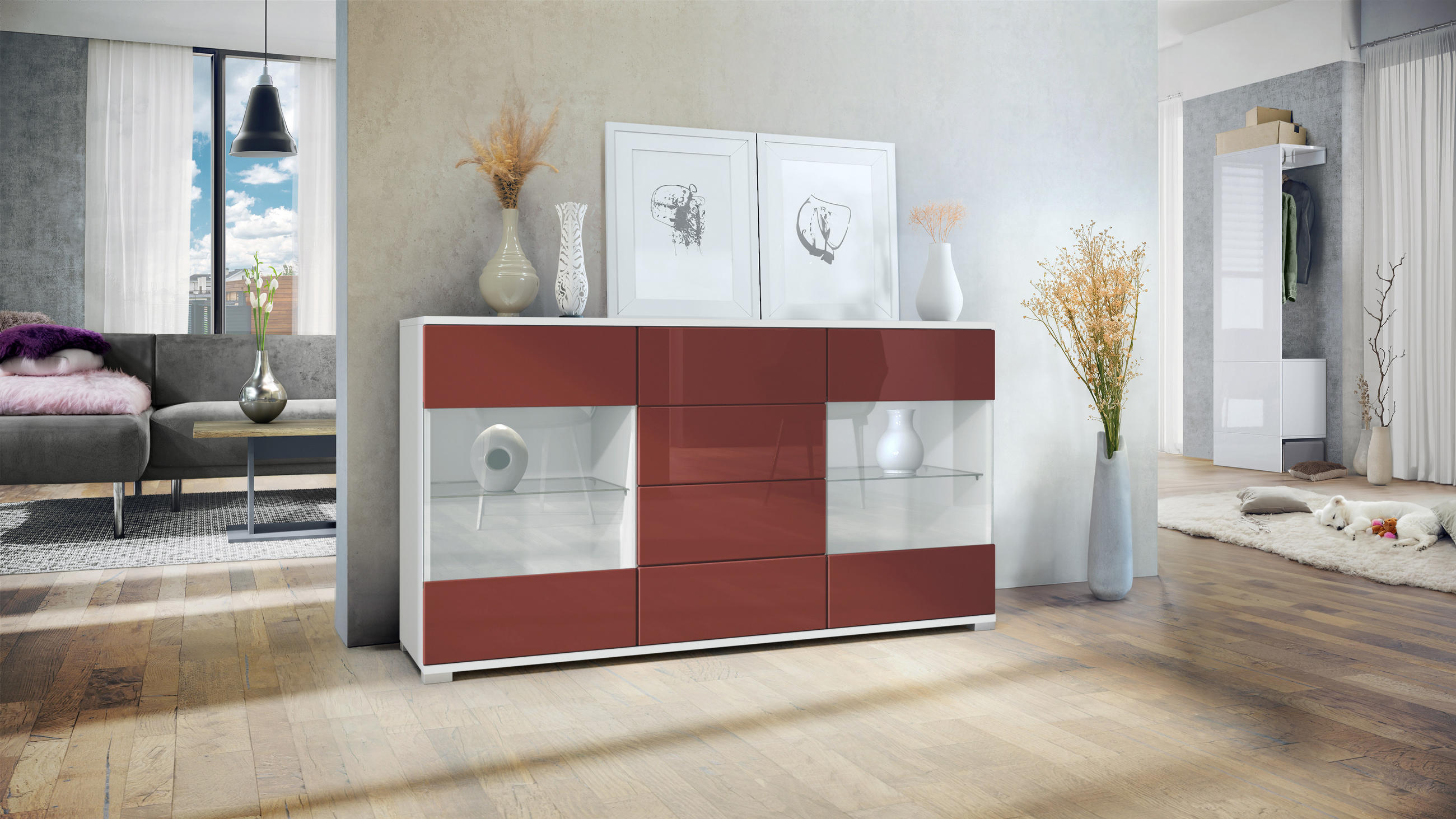 SIDEBOARD Bari Bordeaux Hochglanz - Bordeaux, Holzwerkstoff (138.5/75.5/35cm) - Vladon