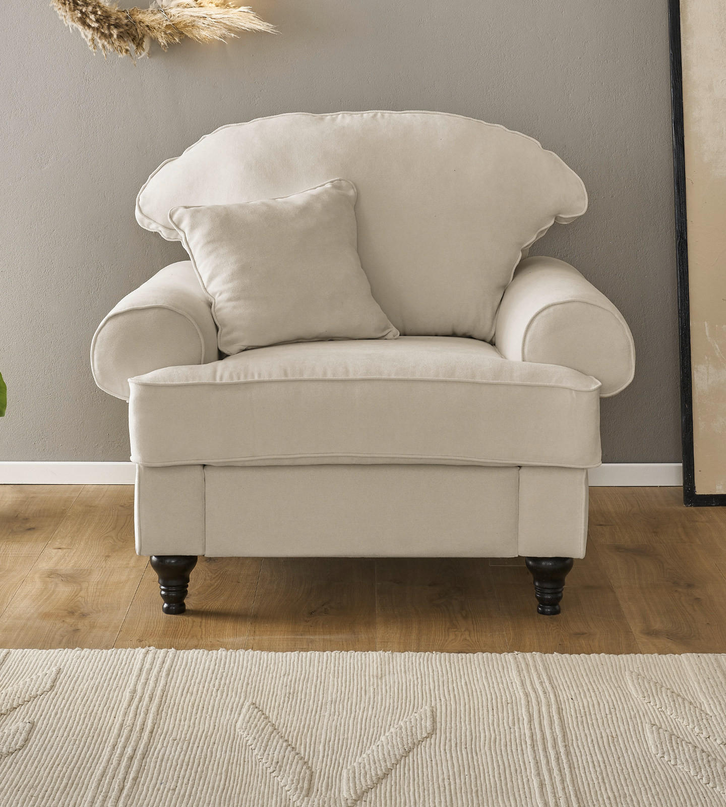 SESSEL beige Landhaus, Loungesessel 110 cm - Beige/Braun, Holz/Textil (110/95/100cm) - Furn.Design