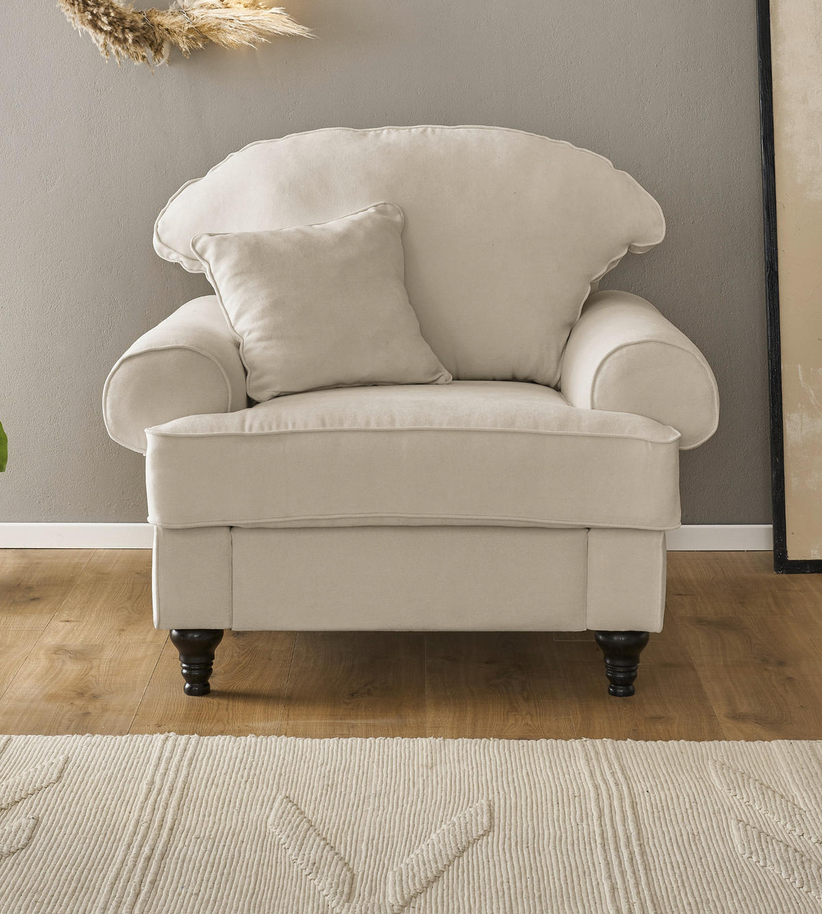 SESSEL beige Landhaus, Loungesessel 110 cm - Beige/Braun, Holz/Textil (110/95/100cm) - Furn.Design