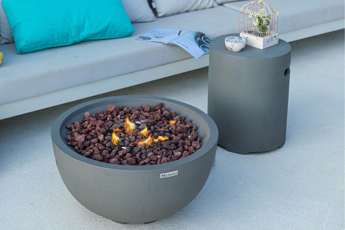 FEUERTISCH Nantucket Gasfeuerstelle aus GF-Beton 67/67/35 cm - Hellgrau, Naturmaterialien (68/36/68cm) - Elementi