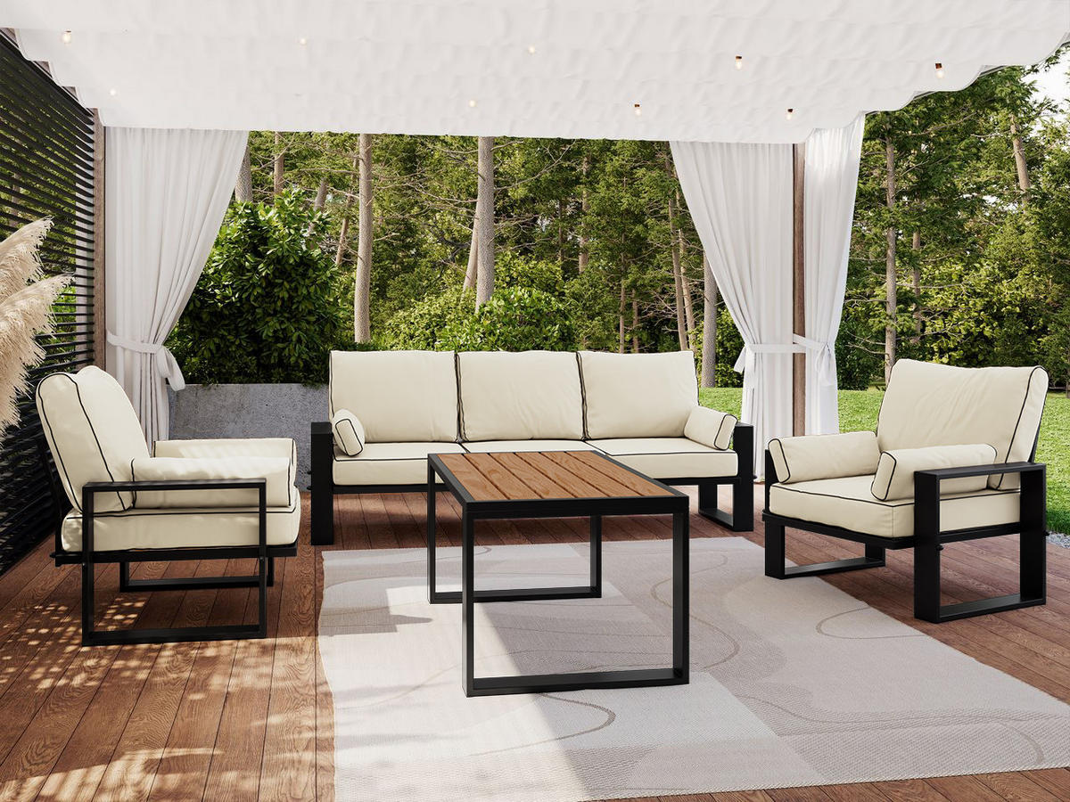 GARTENMÖBEL-SET ELBA:  1x Tisch, 1x Sofa, 2x Sessel - Beige - Beige, Textil - MKS