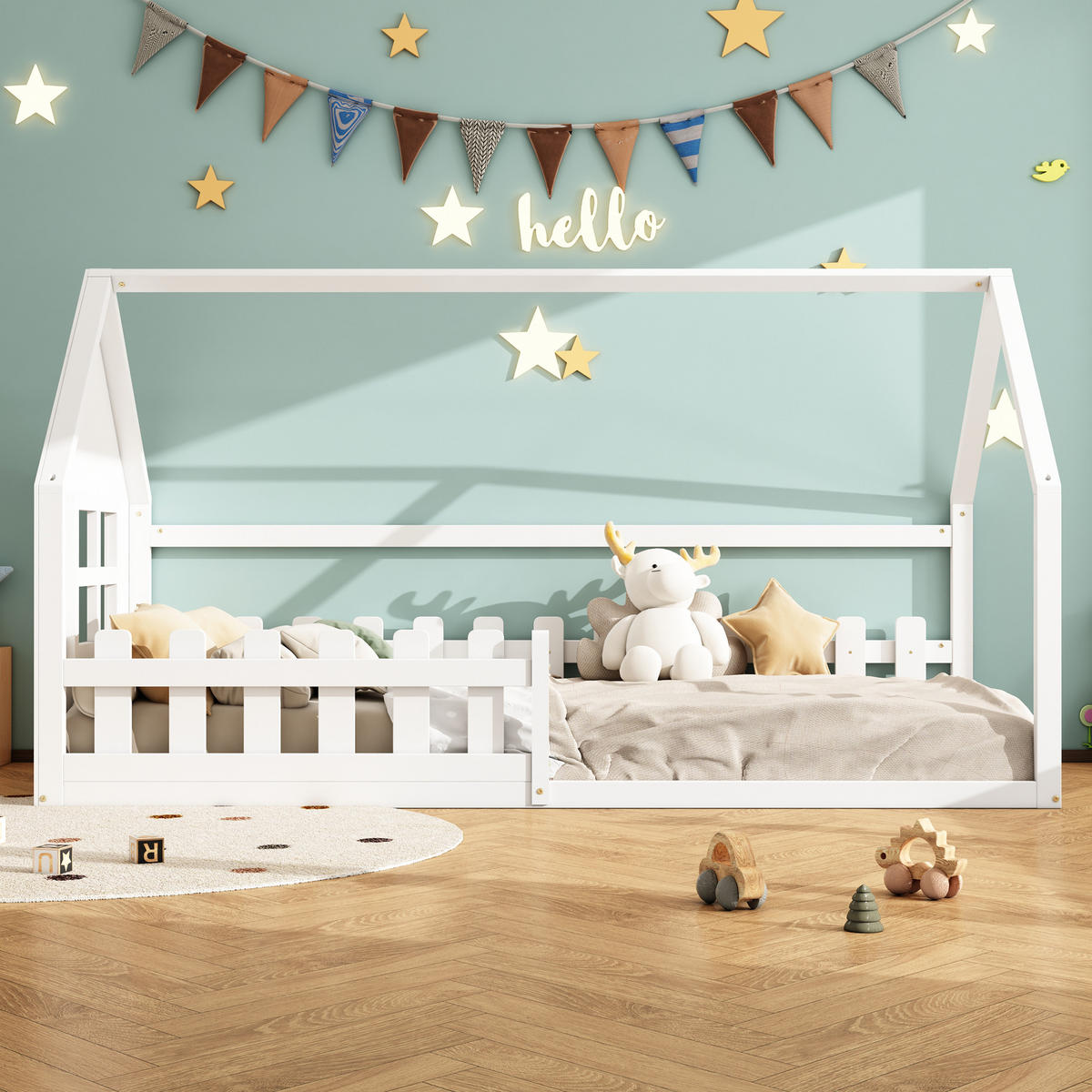 HAUSBETT 90/200 cm Weiß aus Kiefer mit minimalistischer Form - Weiß, Holz (90/200cm) - OKWISH