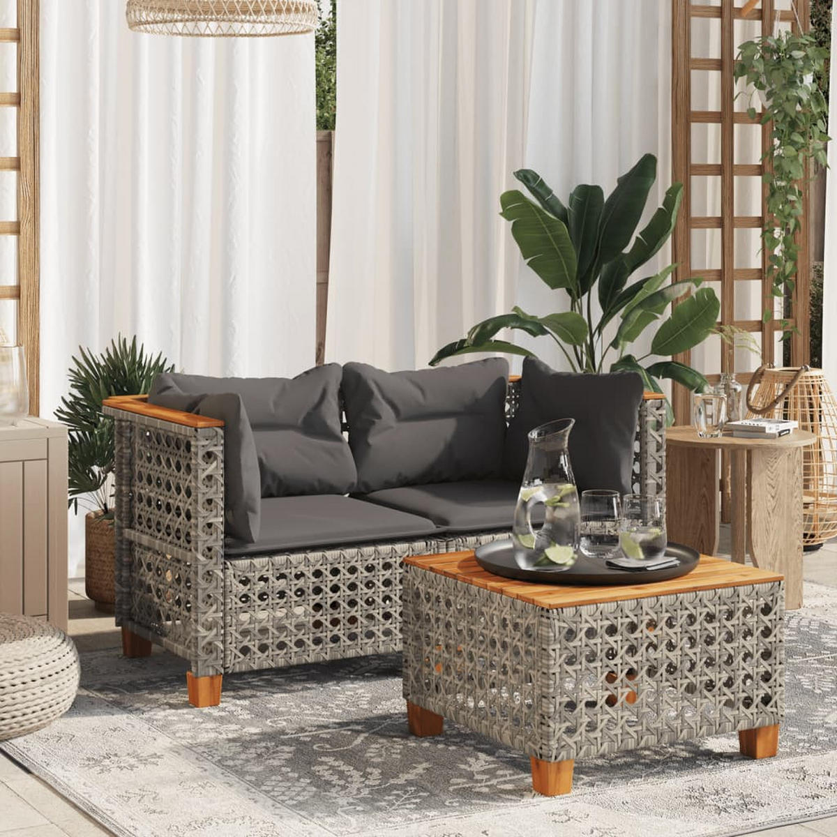 GARTENSOFA ZYLOE 127/62/63.5 cm （2-SITZER） - Grau, Holz (127/62/63.5cm) - ZMH