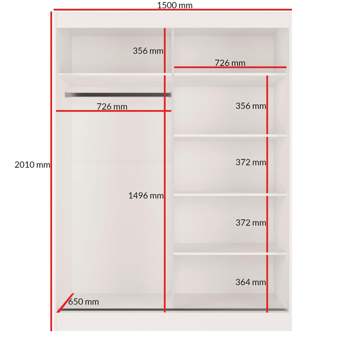 SCHIEBETÜRENSCHRANK mit Spiegel Como 2D2L 150 Weiß - Silberfarben/Weiß, Holzwerkstoff/Metall (150/201/65cm) - mzm24