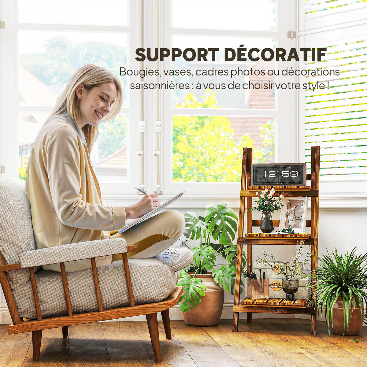 BLUMENTREPPE DE-12103 3-stufig, klappbar, 40/37/93 cm Natur - Braun, Holzwerkstoff (37/93/40cm) - ComfortXL